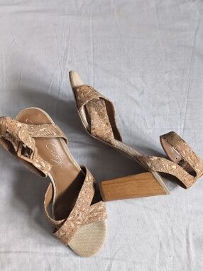 Arturo Chiang Tan Embroidered Block Heel Sandals